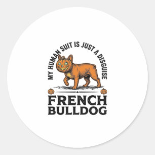 Adesivo Redondo Fantasia de Abóbora para Bulldog Francês de Hallow