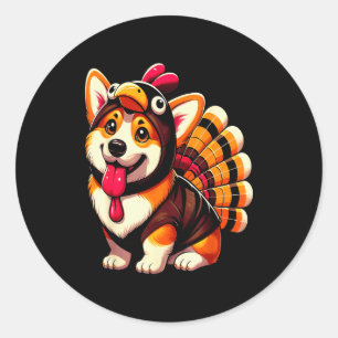 Adesivo Redondo Fantasia de Ação de Graças peru Corgi cachorro mul
