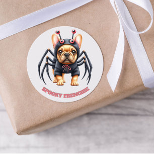 Adesivo Redondo Fantasia de Aranha Frenchie Pup Halloween