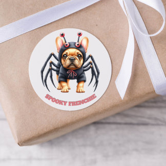 Adesivo Redondo Fantasia de Aranha Frenchie Pup Halloween 