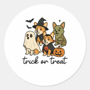 Adesivo Redondo fantasia de corgi halloween