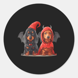 Adesivo Redondo Fantasia de Diabo para Cachorros Dachshund Feminin