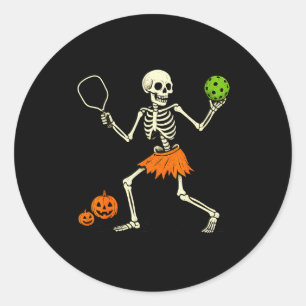 Adesivo Redondo Fantasia de Esqueleto de Halloween de Pickleball A