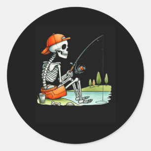 Adesivo Redondo Fantasia de Esqueleto Pescando no Halloween Divert