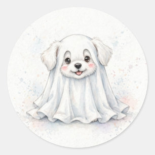 Adesivo Redondo Fantasia de Fantasma de Cachorrinho Halloween Fofa