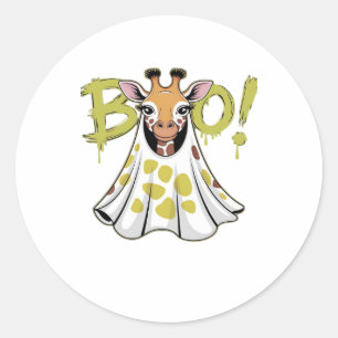 Adesivo Redondo Fantasia de Fantasma de Girafa Fofa com BOO! Camis