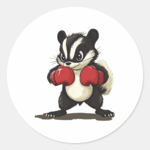 Adesivo Redondo Fantasia de Gambá Engraçada com Luvas de Boxe para