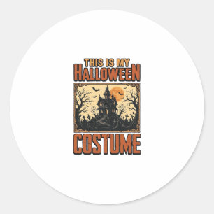 Adesivo Redondo Fantasia de Halloween Casa Assombrada Camisa Vinta