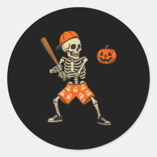 Adesivo Redondo Fantasia de Halloween de Esqueleto de Beisebol Eng