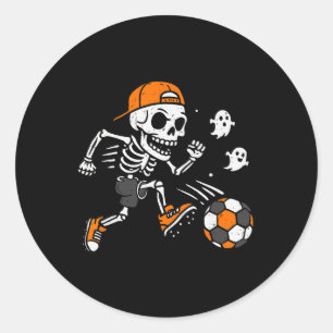 Adesivo Redondo Fantasia de Halloween de Esqueleto Futebol Abóbora