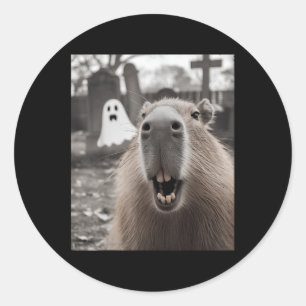 Adesivo Redondo Fantasia de Halloween de Fantasma de Capivara Engr