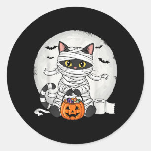 Adesivo Redondo Fantasia de Halloween de Gatinho Preto de Mamãe Bo