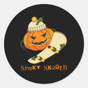 Adesivo Redondo Fantasia de Halloween de skateboard de abóbora eng