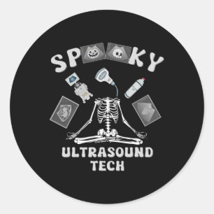Adesivo Redondo Fantasia de Halloween do Skeleton Tech Ultrasound