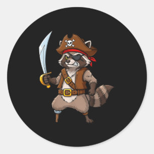 Adesivo Redondo Fantasia de Halloween engraçada de guaxinim pirata