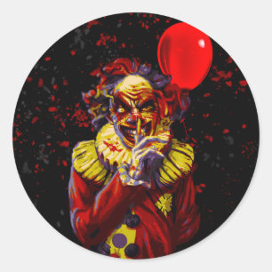 Adesivo Redondo Fantasia de Palhaço Assustador de Halloween Festa