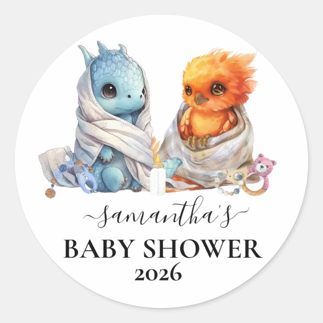 Adesivo Redondo Fantasia Fantástica do Dragão de Fênix Gêmeos (Frente)