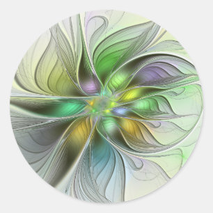 Adesivo Redondo Fantasia Flor Colorida Abstrata Moderna Fractal