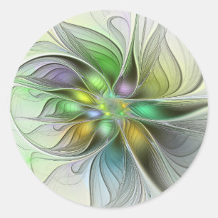 Adesivo Redondo Fantasia Flor Colorida Moderno Abstrato Fractal