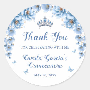 Adesivo Redondo Fantasia Floral Azul Poeirento Tiara Quinceañera