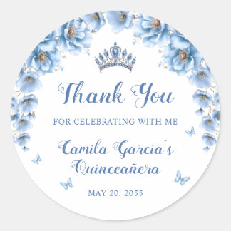 Adesivo Redondo Fantasia Floral Azul Poeirento Tiara Quinceañera