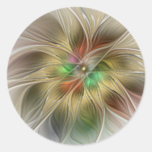 Adesivo Redondo Fantasia Floral com Fractal Abstrato Moderno Doura