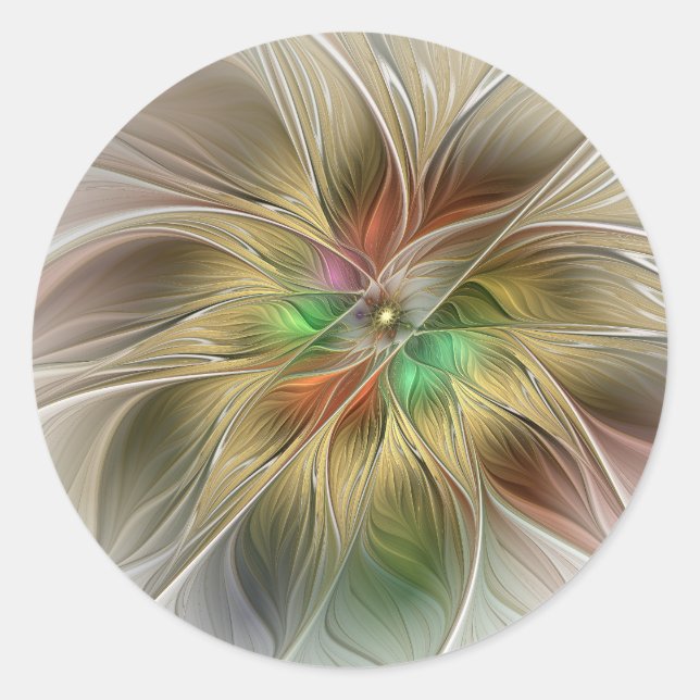 Adesivo Redondo Fantasia Floral Com Moderno Fractal Abstrato Doura (Frente)