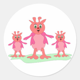 Adesivo Redondo Fantasia Rosa Bonita Cria Aliens Impressionantes