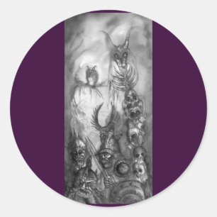 Adesivo Redondo Fantasia roxa vermelha da GUERRA dos MONSTRO do