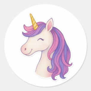 Adesivo Redondo Fantasia Whimsical Sorrindo Unicorn Sticker