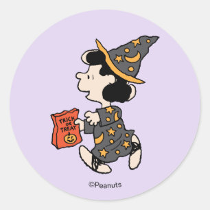 Adesivo Redondo Fantasias de Bruxa Lucy Peanuts Halloween