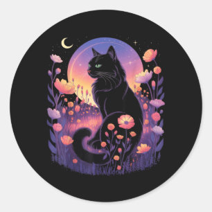 Adesivo Redondo Fantasias de Gato Preto de Halloween Amante de Gat