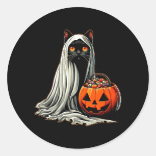 Adesivo Redondo Fantasias de Gato Preto Fantasma de Halloween Abób