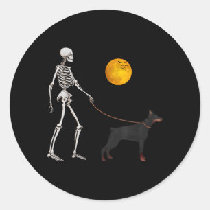 Adesivo Redondo Fantasias de Halloween do Cão Esqueleto Doberman