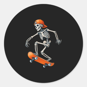 Adesivo Redondo Fantasias de Halloween Esqueleto de Skate Funny Ho