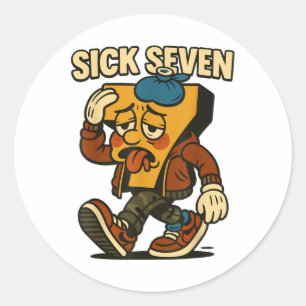 Adesivo Redondo Fantasias de Halloween Sick Seven 67 Engraçado Sei