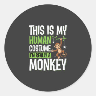 Adesivo Redondo Fantasias de Macaco Engraçado Vetor de Halloween