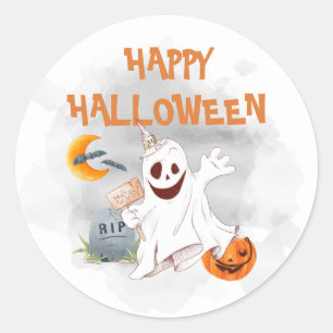 Adesivo Redondo Fantasma Aquarela Halloween