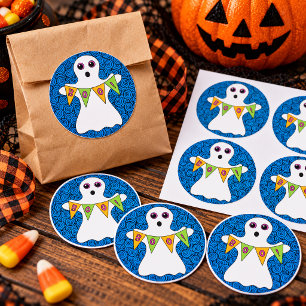 Adesivo Redondo Fantasma Assustador de Halloween Boo
