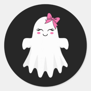 Adesivo Redondo Fantasma Bonita Com Arco Boo Halloween Figurume Pa