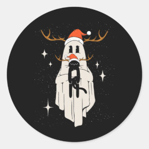 Adesivo Redondo Fantasma Bonita Com Papai Noel Segurando Gato Pret