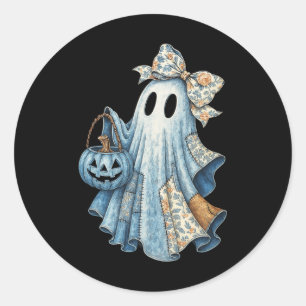 Adesivo Redondo Fantasma Bonita Denim Com Aesthet De Halloween De 
