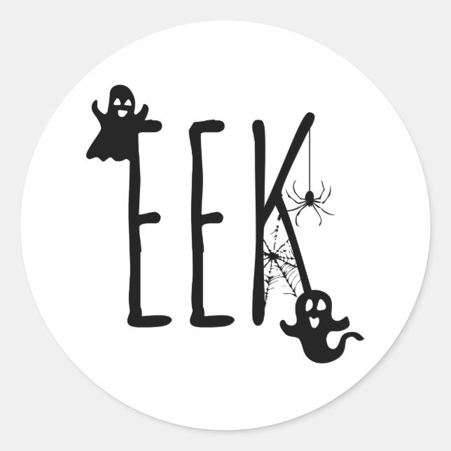 Adesivo Redondo Fantasma Bonita do Halloween, Eek (Frente)