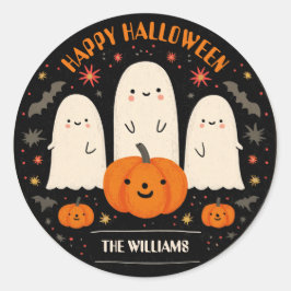 Adesivo Redondo Fantasma Bonita e Abóbora no Halloween