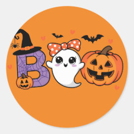 Adesivo Redondo Fantasma Bonita e Pumpkin Sticker