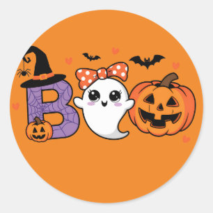 Adesivo Redondo Fantasma Bonita e Pumpkin Sticker