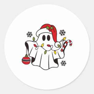 Adesivo Redondo Fantasma Bonita, Feliz Natal Santa Hat Família Eng