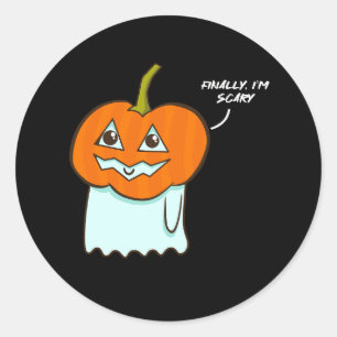 Adesivo Redondo Fantasma bonitinho com abóbora de halloween