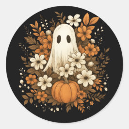 Adesivo Redondo Fantasma Bonito Com Pumpkin E Flores De Queda - Ha