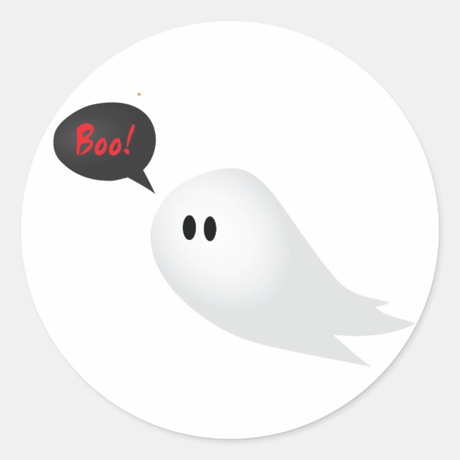 Adesivo Redondo Fantasma bonito dizendo boo halloween assustador (Frente)
